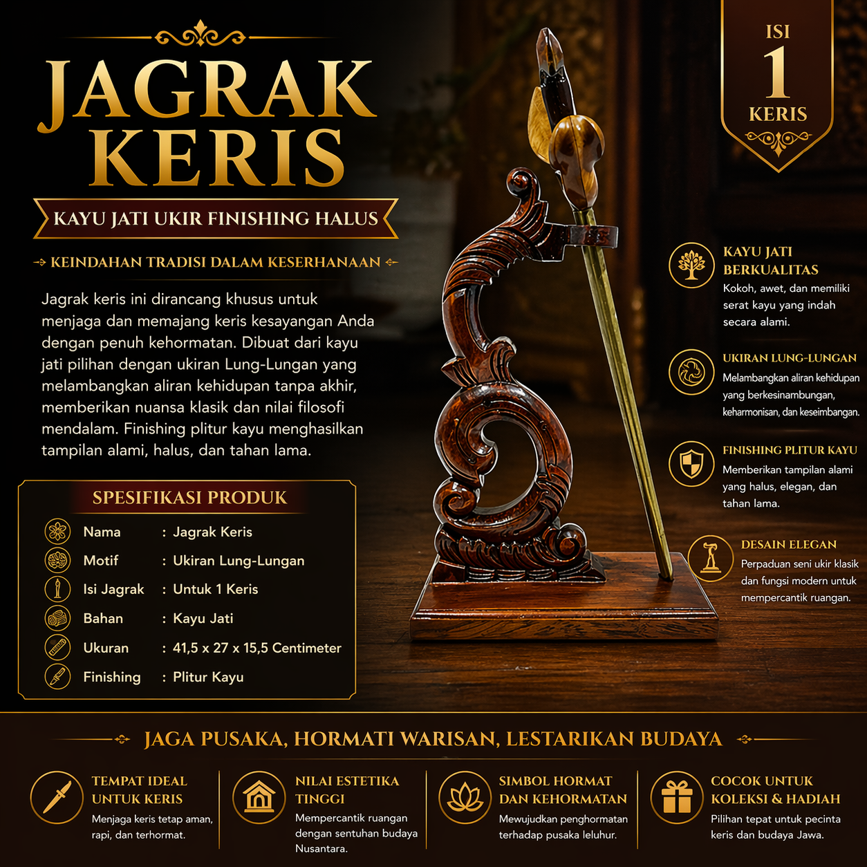 Toko Jual Jagrak Keris Kayu Jati Ukir Finishing Halus