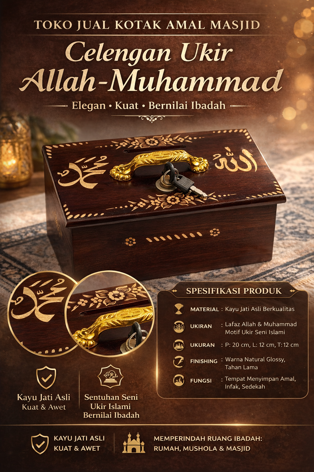 Toko Jual Kotak Amal Masjid Celengan Ukir Allah-Muhammad