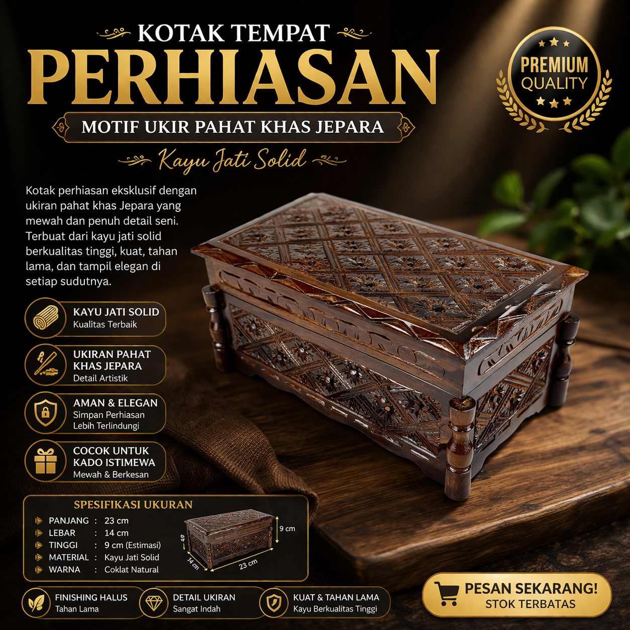 Toko Jual Kotak Tempat Perhiasan Motif Ukir Pahat Khas Jepara Kayu Jati