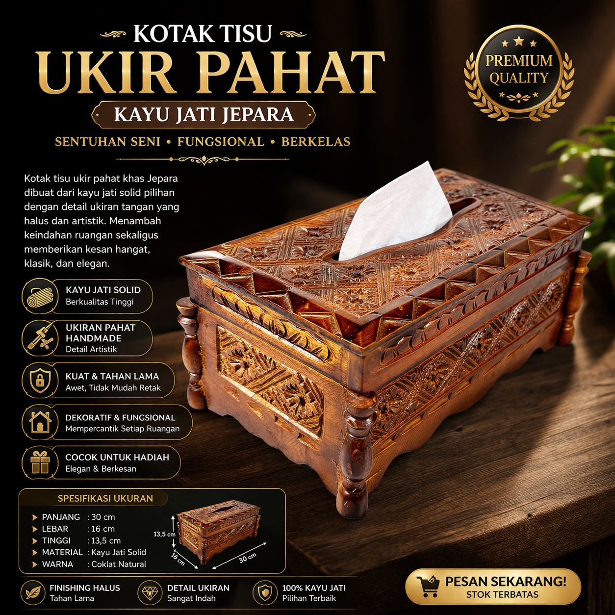 Toko Jual Kotak Tisu Ukir Pahat Kayu Jati Jepara