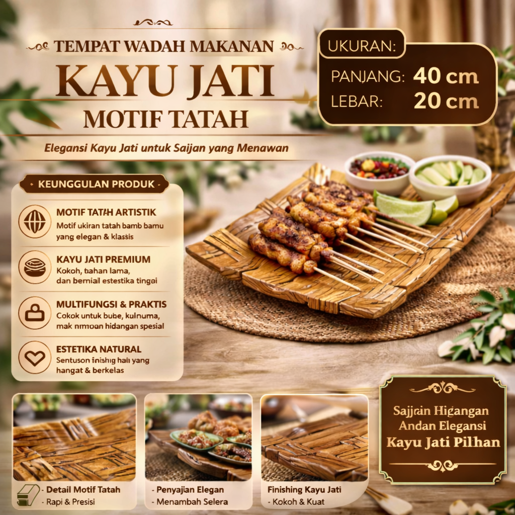 Toko Jual Piring Tempat Wadah Makanan Kayu Jati Motif Tatah