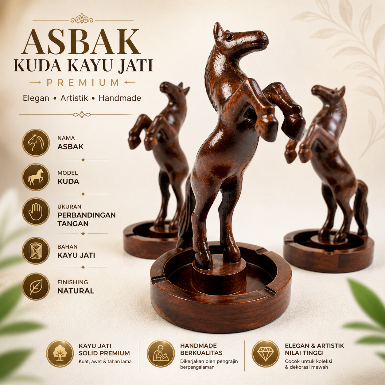 Toko Jual Asbak Kuda Kayu Jati Premium