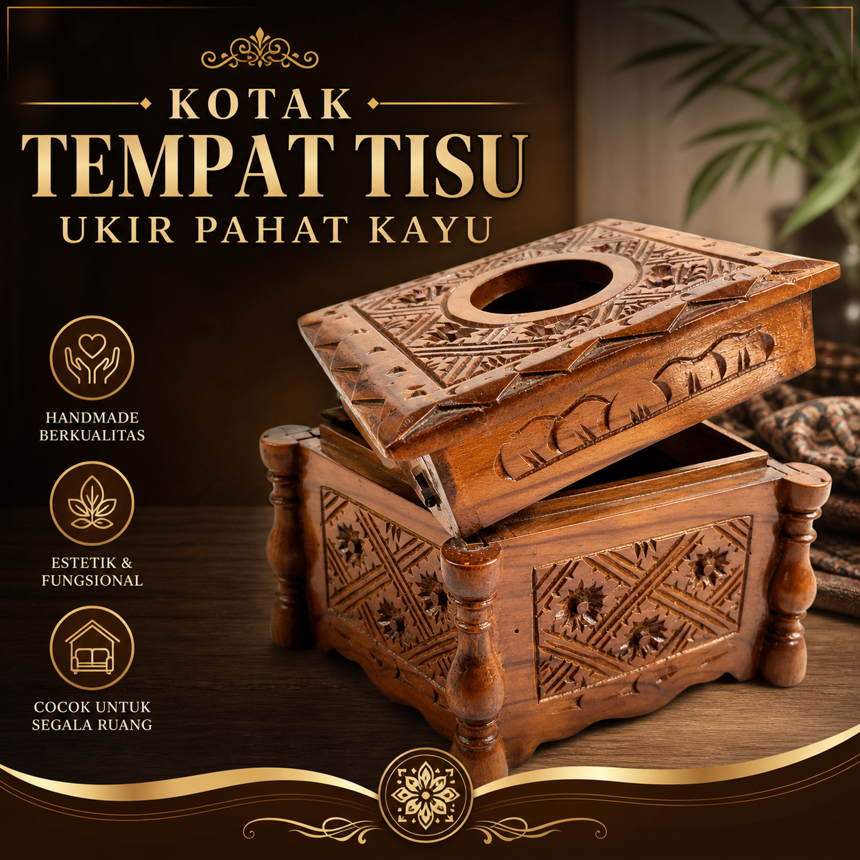 Toko Jual Kotak Tempat Tisu Motif Ukir Pahat