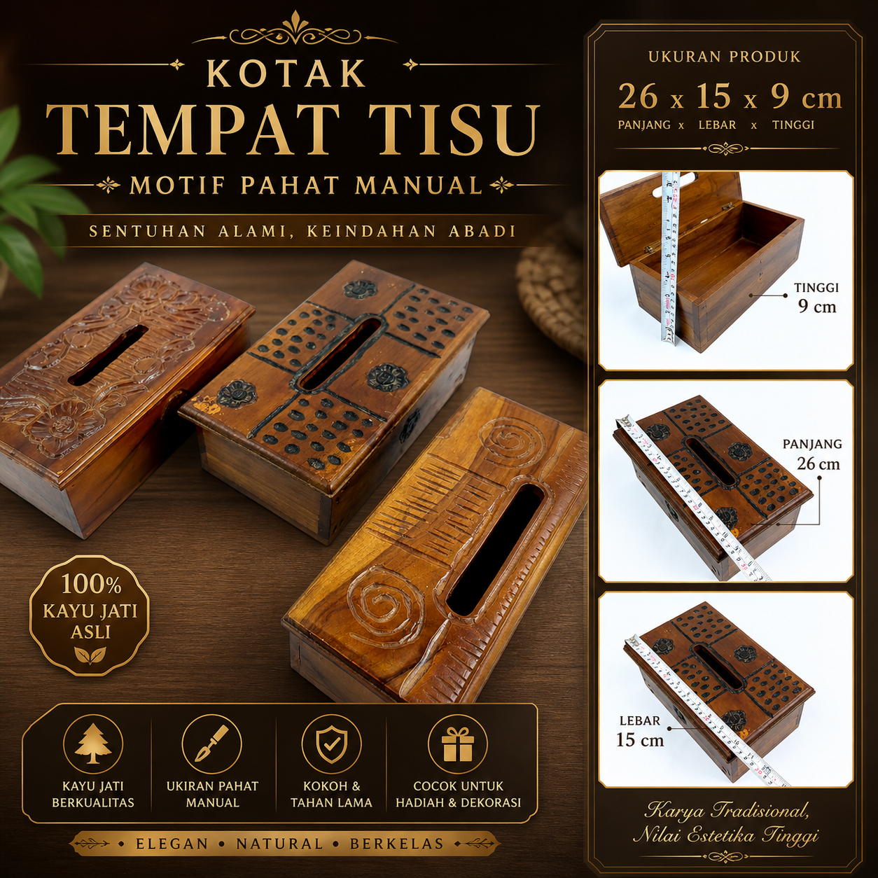 Toko Jual Kotak Wadah Tisu Motif Pahat Manual