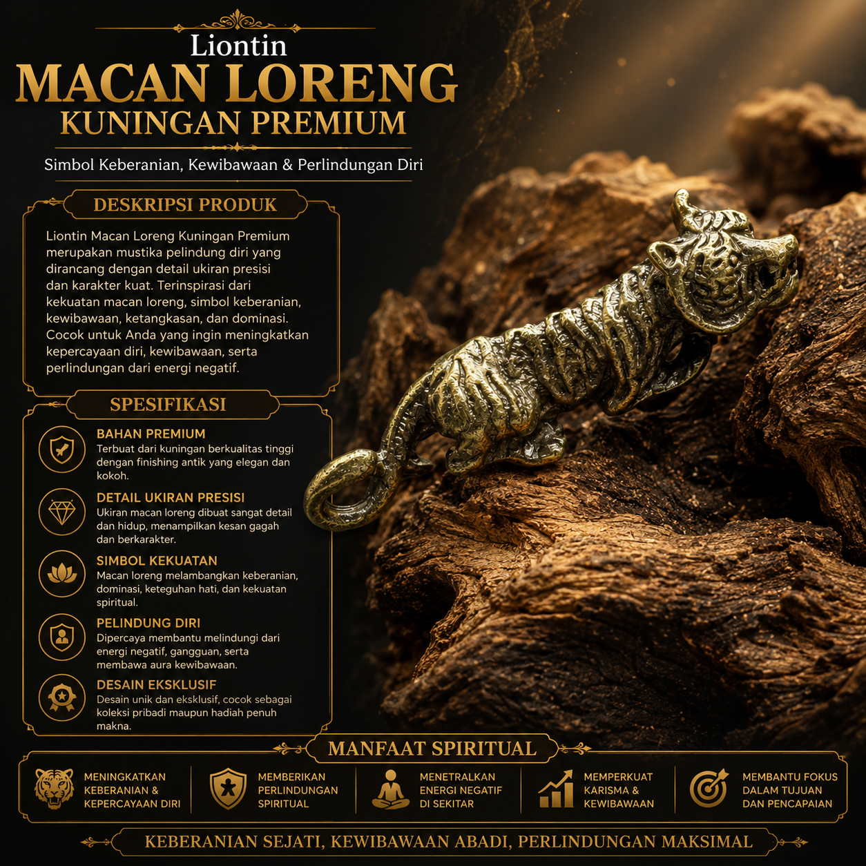 Toko Jual Liontin Macan Loreng Kuningan Premium