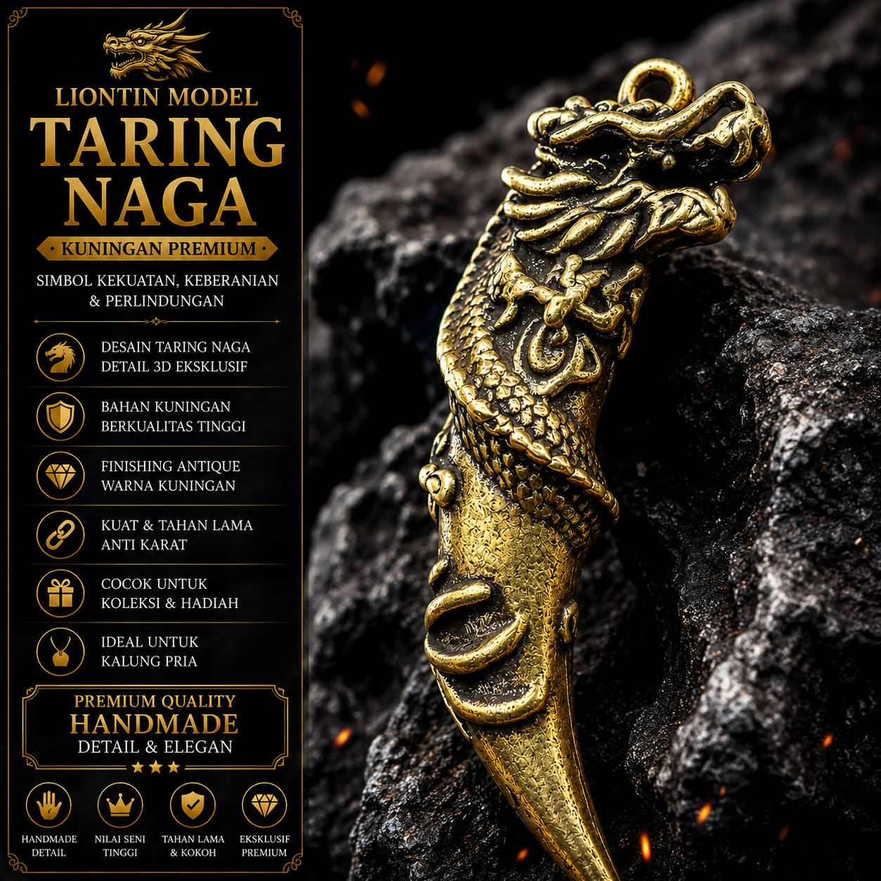 Toko Jual Liontin Model Taring Naga Kuningan Premium