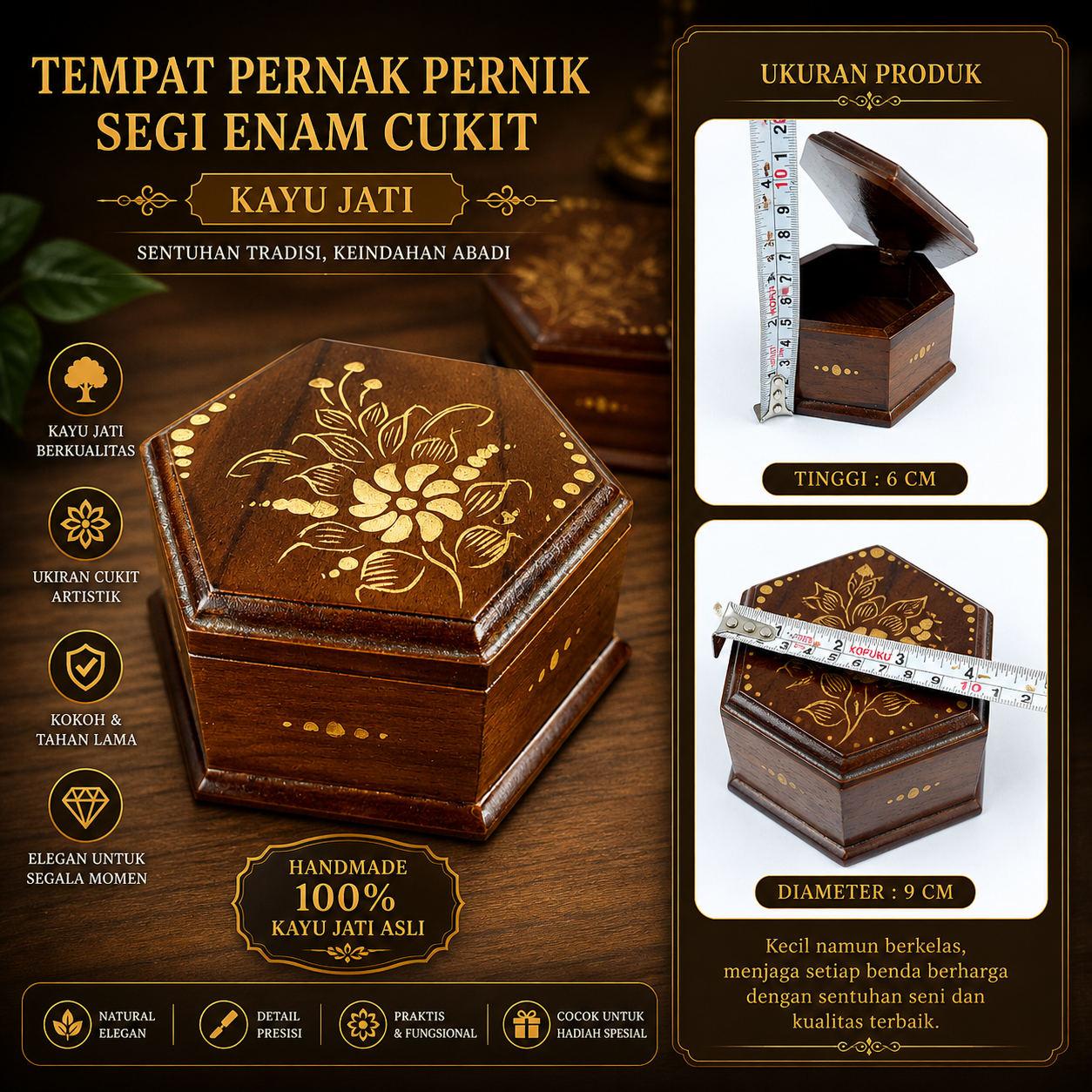 Toko Jual Tempat Pernak Pernik Segi Enam Cukit Kayu Jati